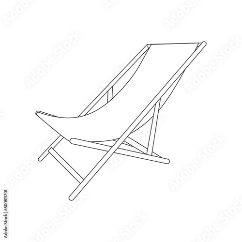 Deckchair contour isolated. line drawn sun lounger for sunbathing. Summer holiday, relaxation concept