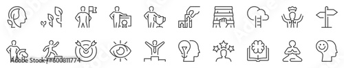 Line icons about personal growth and accomplishment, thin line icon set. Symbol collection in transparent background. Editable vector stroke. 512x512 Pixel Perfect.