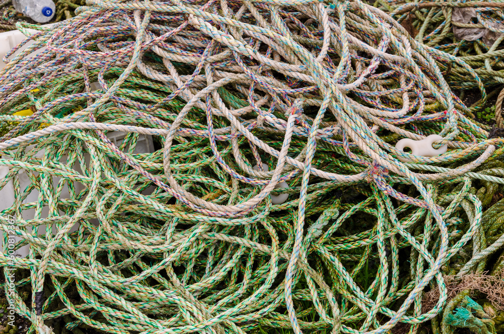 Rope used for lobster pots sitting on the quayside