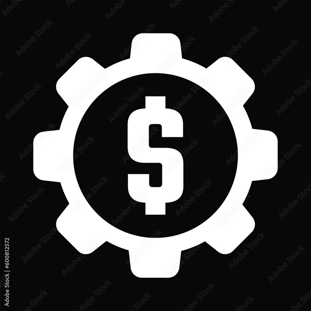Gears icon vector with dollar sign in the middle. Currency adjustments illustration Gears icon vector with dollar sign in the middle. Currency adjustments illustration