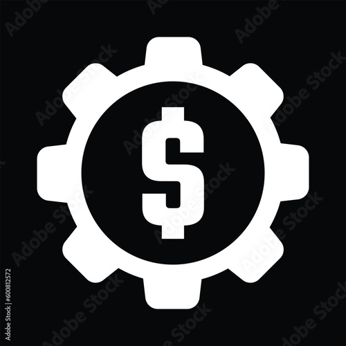 Gears icon vector with dollar sign in the middle. Currency adjustments illustration