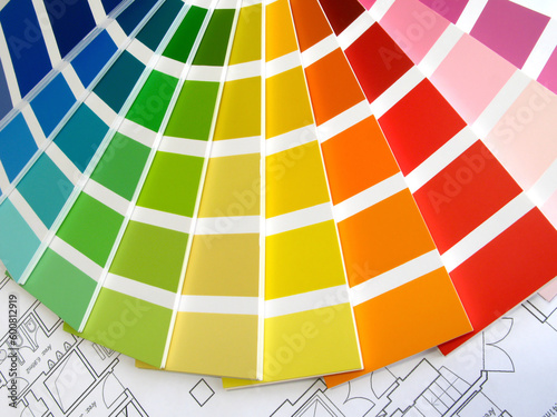 Quadro em tela Color samples for selection with house plan on background