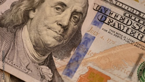 Wallpaper Mural Dollars, American banknotes rotate. 100 dollars Us Banknotes. American dollar bill close-up macro, spinning. Dollars money. Cash of hundred dollar bills. Torontodigital.ca