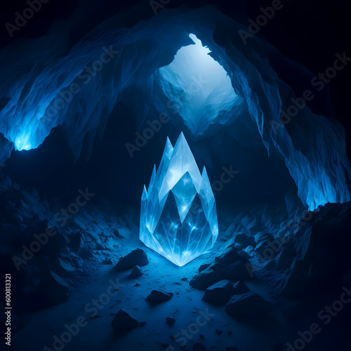 blue crystal diamonds in a cave