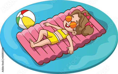 vector illustration of cute kids sunbathing on the beach