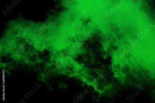 Explosion chemistry green smoke bomb on isolated background. Freezing dry fog bombs texture overlays. Stock illustration.