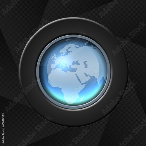 Blue icon with world map globe