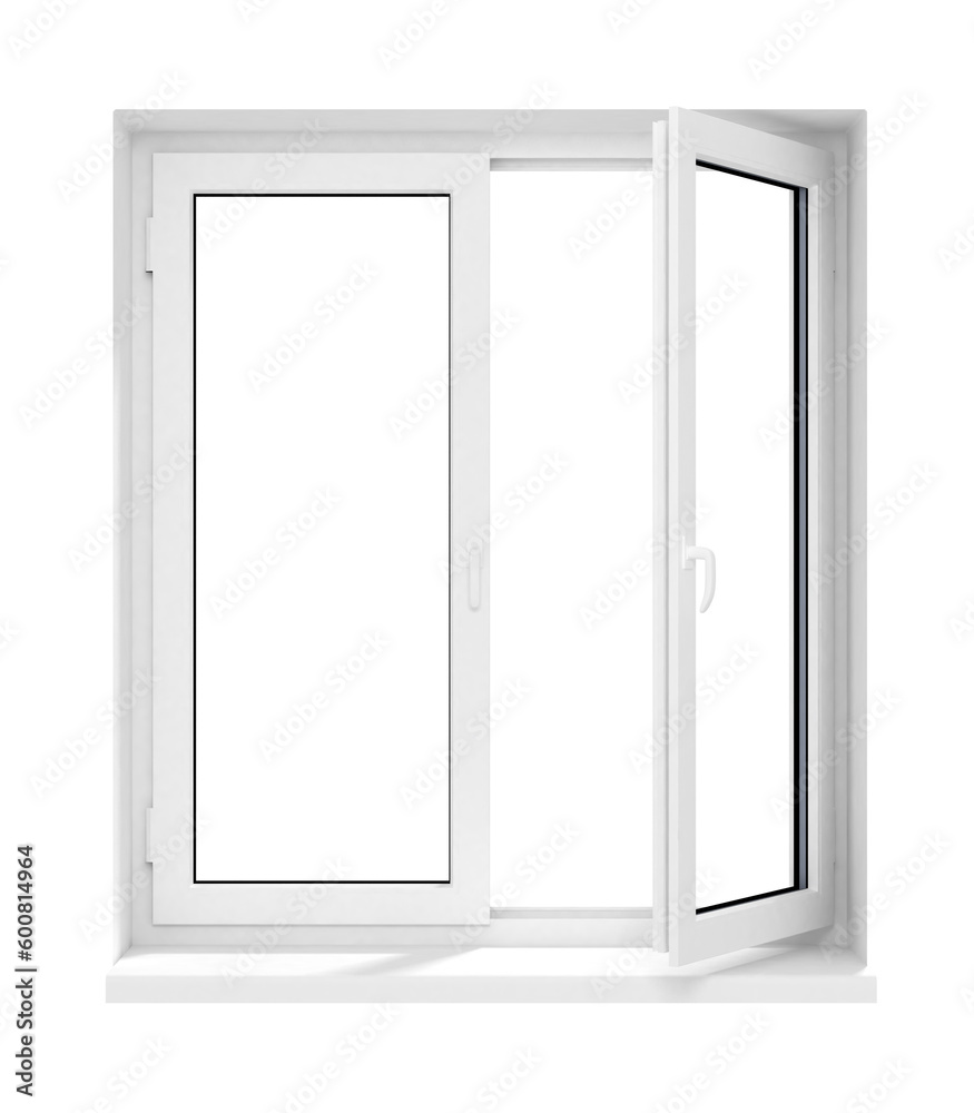 new opened plastic glass window frame isolated on the white background 3d model illustration new opened plastic glass window frame isolated on the white background 3d model illustration