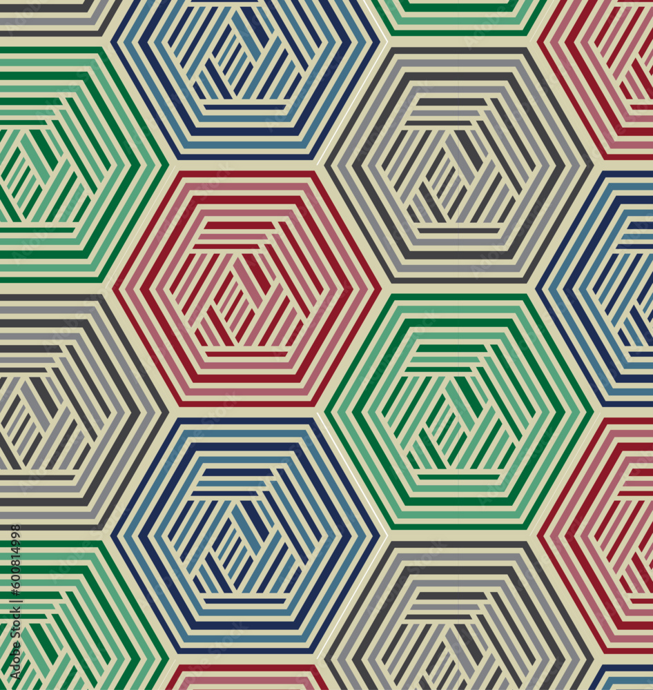 Striped Hexagon Geometric tessellation Vector Seamless Repeating Pattern