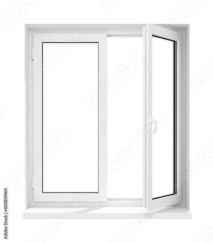 new opened plastic glass window frame isolated on the white background 3d model illustration