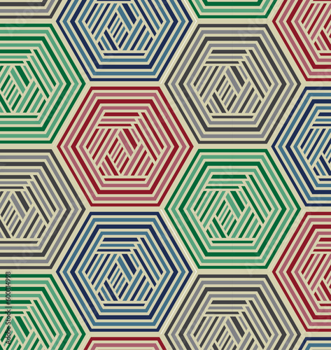Striped Hexagon Geometric tessellation Vector Seamless Repeating Pattern