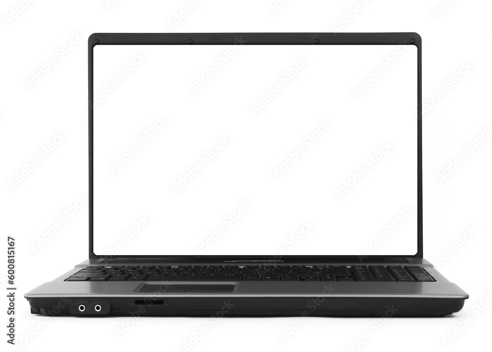 wide hollow notebook against white background, natural shadow in front, focus set on the screen wide hollow notebook against white background, natural shadow in front, focus set on the screen