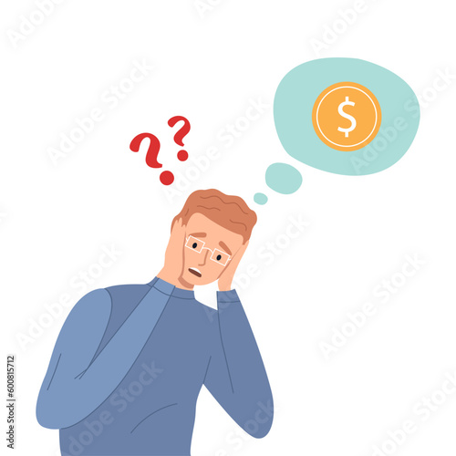 Financial crisis, business failure, economy crash, bankruptcy unpaid loan debt. Businessman upset about losing profits, loss of funding source. Economic money problem, depressed entrepreneur