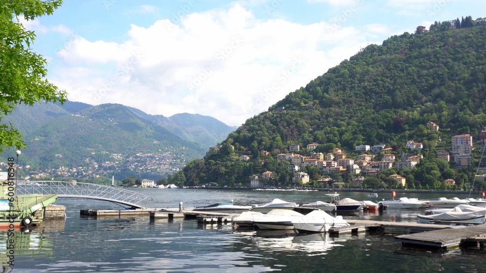 Europe, Italy, Como 2023 - the lake promenade reopens after the renovation works - lake Como invaded by tourists from all over the world - sightseeing and natural and artistic beauty in Lombardy