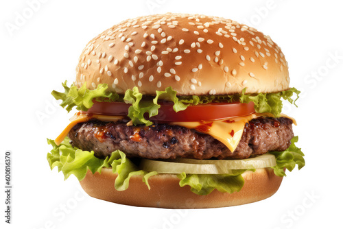 Close up pork burger on transparent background.Ai generated	