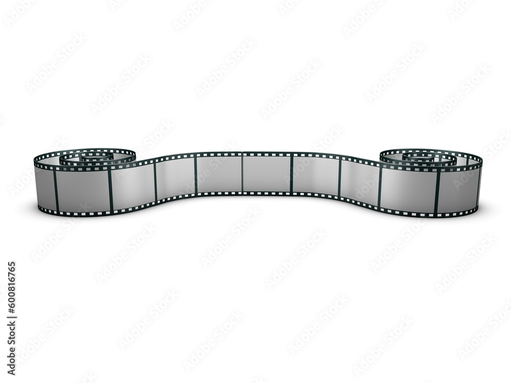 Rolled out film strip on white background