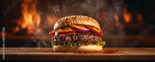 close up hand made hamburger