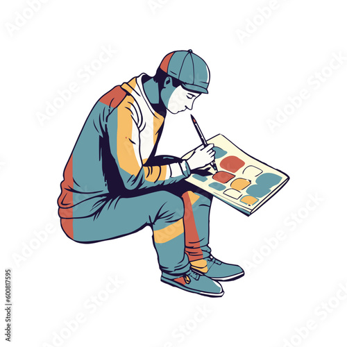 One person sketching a cartoon illustration creatively