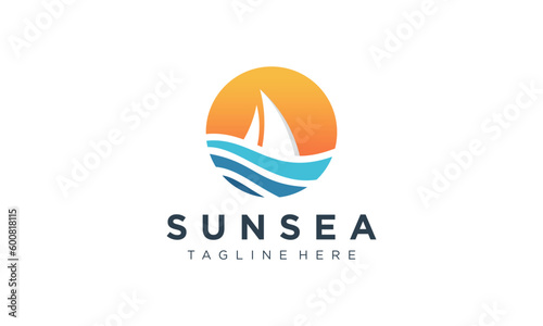 Boat and Land Logo Design Vector Template 