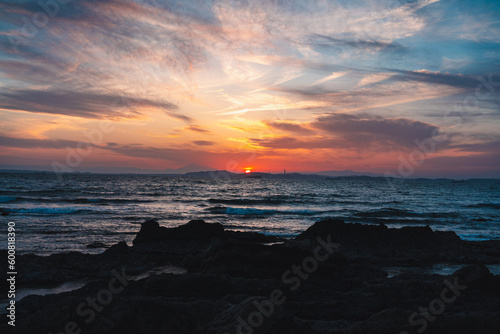 九十九里浜の夕日