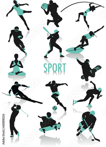 Two-tone vector silhouettes of people doing sport, part of a new collection of subjects