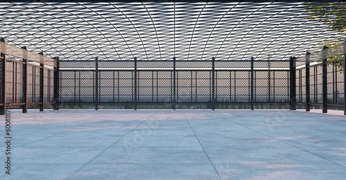 open space Multipurpose yard with concrete walls and floors showroom expansive concrete floor daytime backdrop architectural background 3d illustration