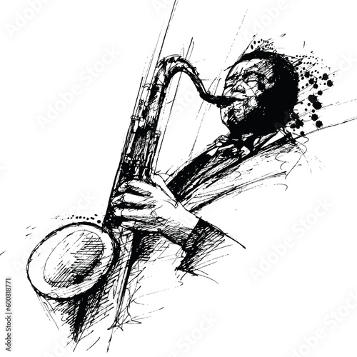 Canvas Print vector representation of a ink freehanding drawing of a jazz saxophonist