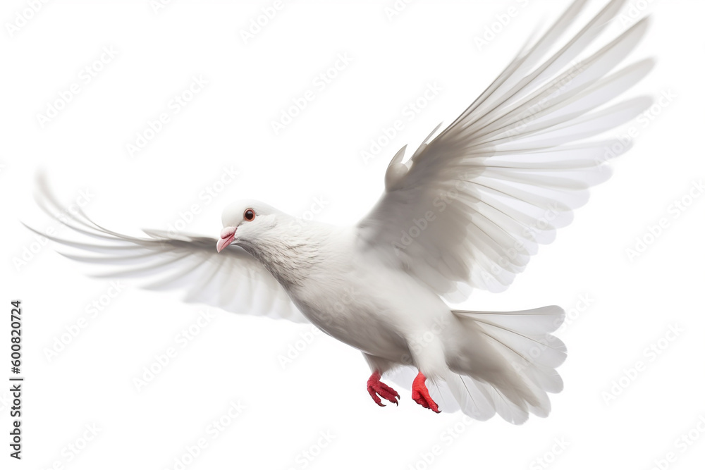 Obraz premium White flying dove in white background. Generative AI