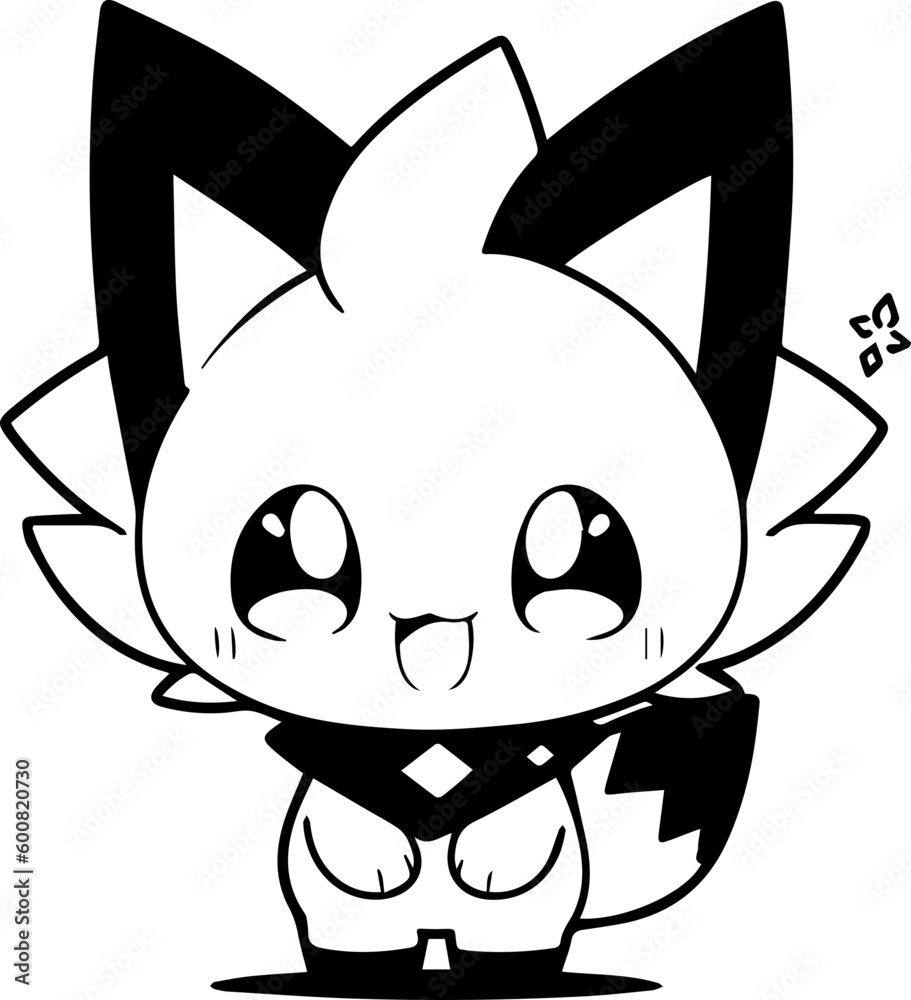 Black and White Illustration of Cute Anime Style Cats Black and White Illustration of Cute Anime Style Cats