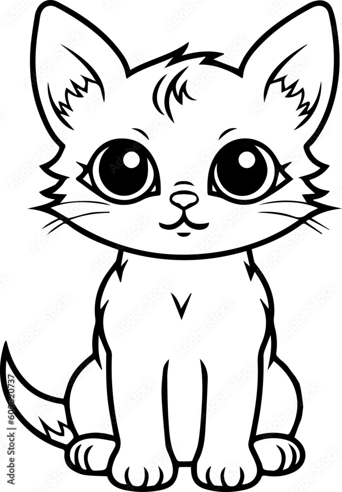 Black and White Illustration of Cute Anime Style Cats Black and White Illustration of Cute Anime Style Cats