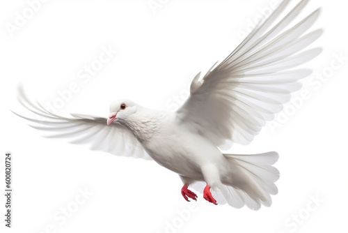 White flying dove in white background. Generative AI