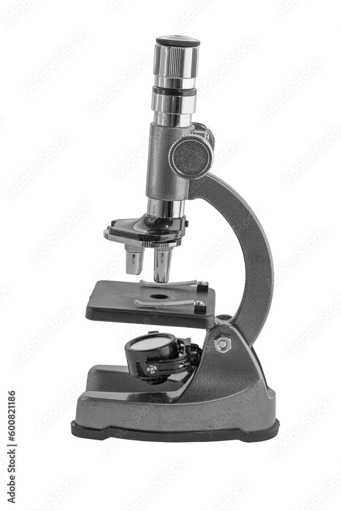 microscope isolated on white background, side view microscope isolated on white background, side view