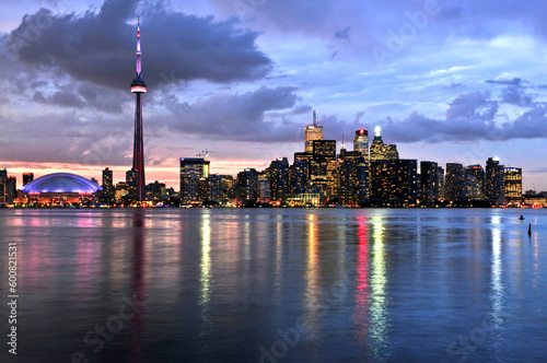 Scenic view at Toronto city waterfront skyline at sunset