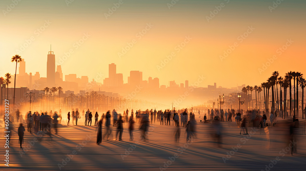 Obraz premium Sunset view of Venice Beach, California. Generative AI