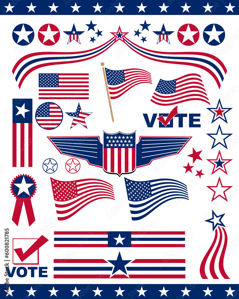 Obraz premium Elements and icons related to American patriotism