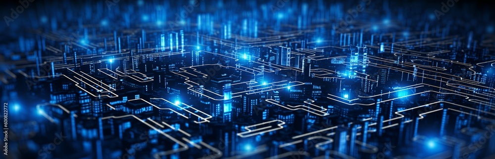 Technology circuit board background, blue, dots, Generative AI Technology circuit board background, blue, dots, Generative AI