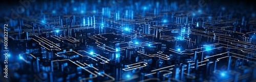 Technology circuit board background, blue, dots, Generative AI