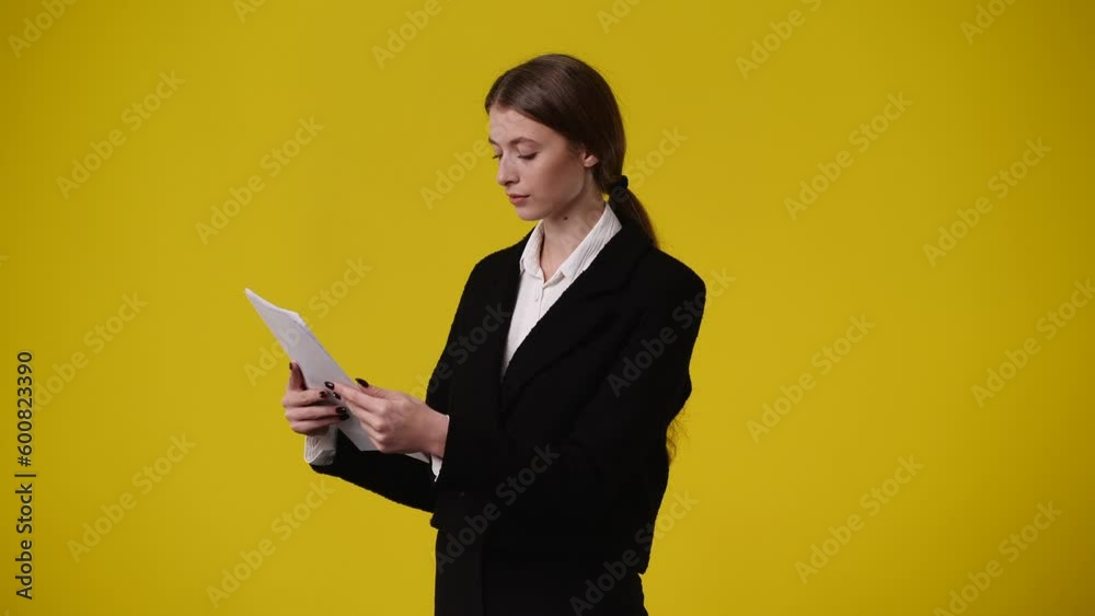 4k video of excited girl clapping in hands on yellow background. 4k video of excited girl clapping in hands on yellow background.