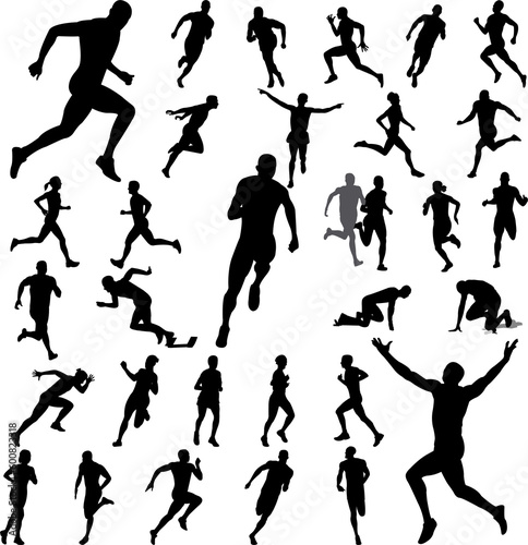 people running silhouettes collection - vector