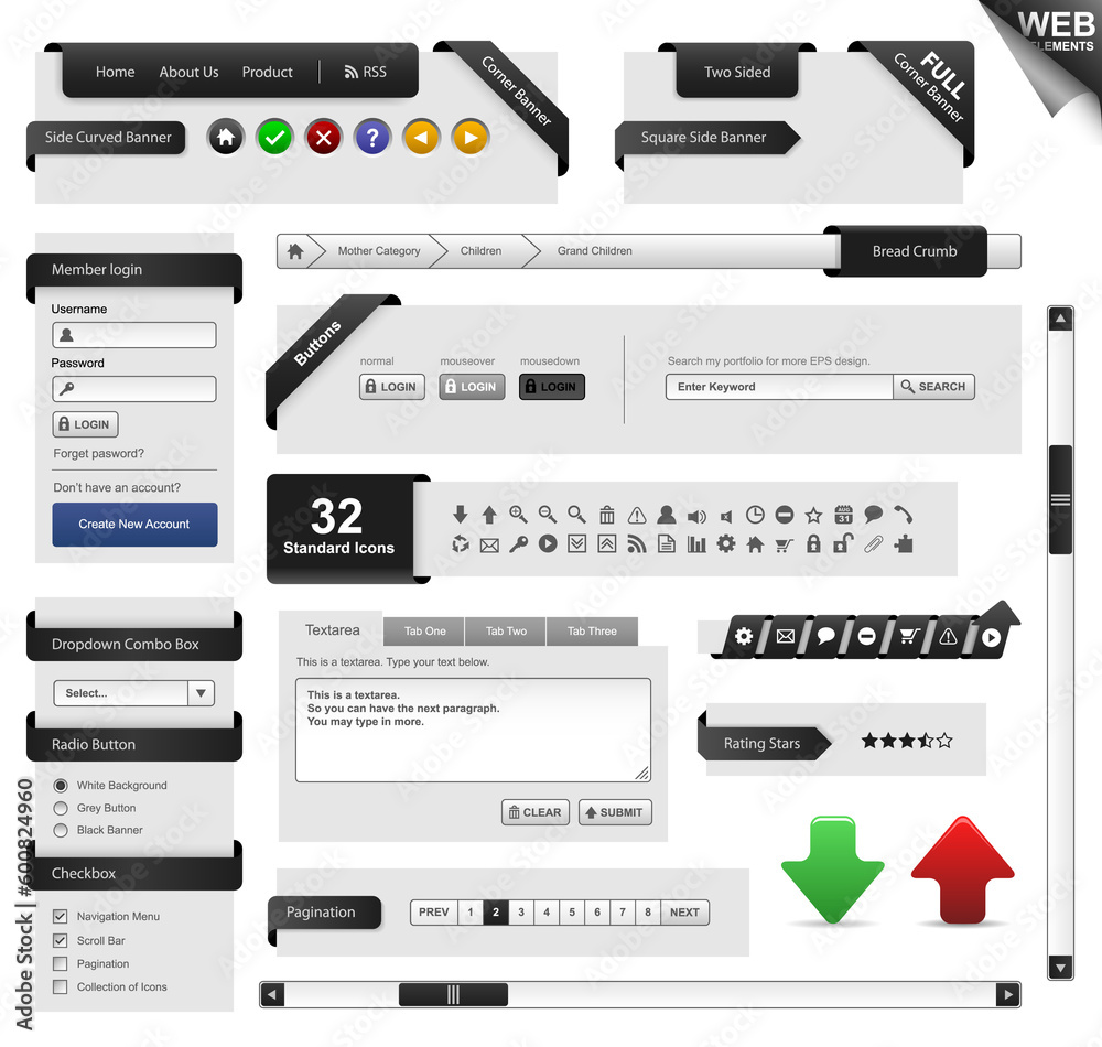 A complete web design elements with layout, menu, icons, buttons, headers, and other essential features. A complete web design elements with layout, menu, icons, buttons, headers, and other essential features.