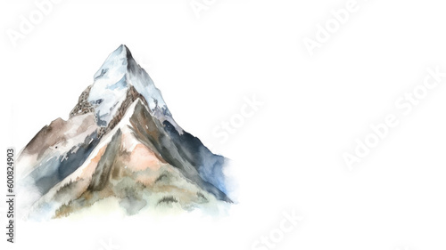 Watercolor illustration of a mountain on white background, Generative AI