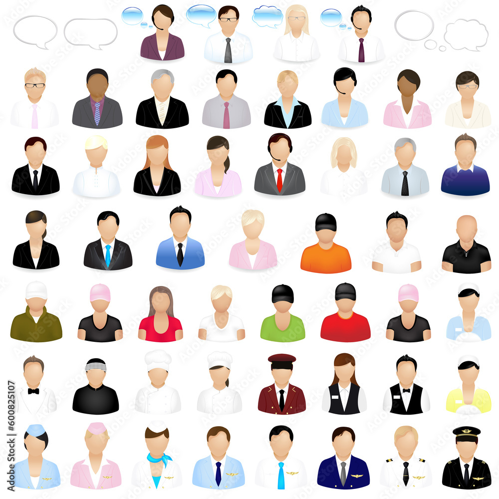 Icons Of People With Speech Bubbles, Isolated On White Background, Vector Illustration Icons Of People With Speech Bubbles, Isolated On White Background, Vector Illustration