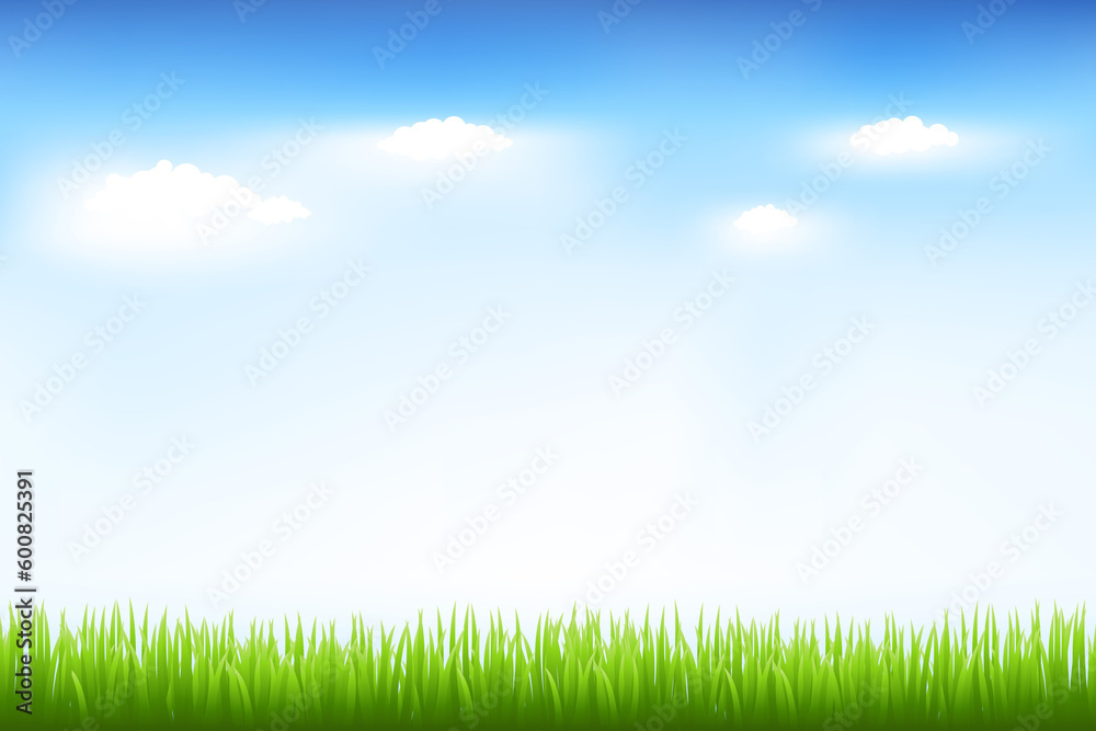 Green Grass And Blue Sky, Vector Illustration