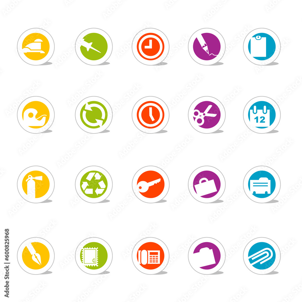 Simple Icons Office this and that--Nice set of colorful icons; Nice set of colorful icons--see my portfolio for other icons in this series. Vector files are layered and easy to edit. No transparencies Simple Icons Office this and that--Nice set of colorful icons; Nice set of colorful icons--see my portfolio for other icons in this series. Vector files are layered and easy to edit. No transparencies