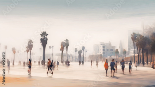 Sunset view of Venice Beach, California. Generative AI