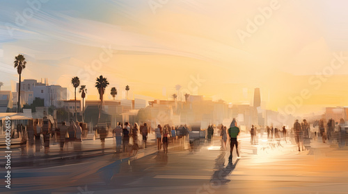 Obraz na płótnie Sunset view of Venice Beach, California. Generative AI w salonie