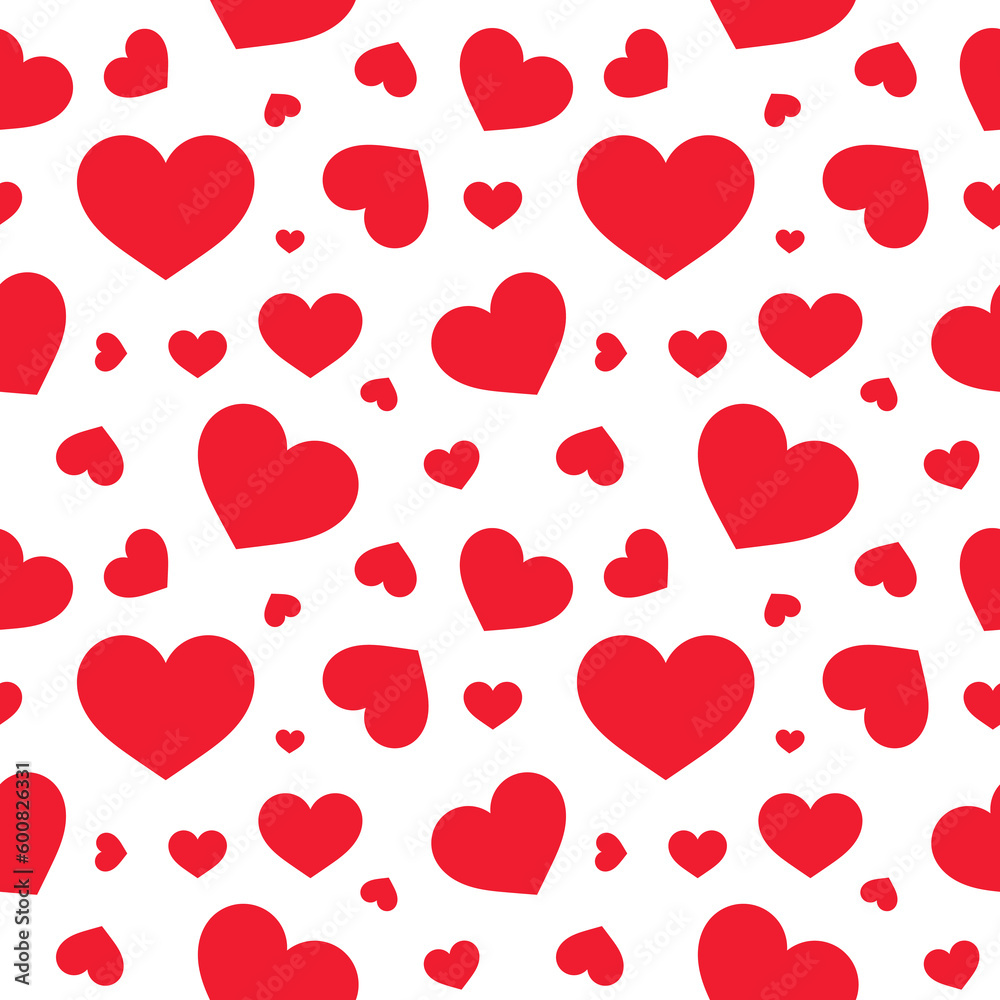 Cute red hearts seamless texture pattern. Png illustration.