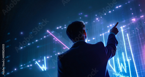 businessman pointing to an upward chart