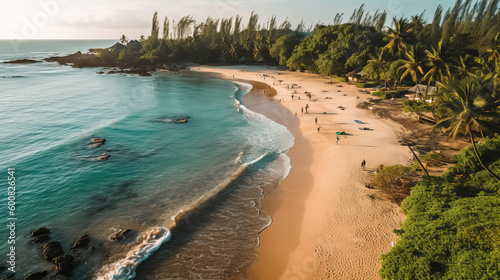 Tropical island beach. Illustration AI Generative.