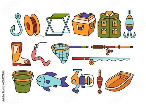 Fishing Doodle Illustration Set